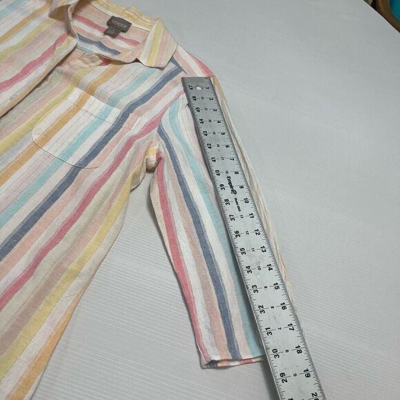 Chico’s Linen Hana Stripe Linen Blend Button Front Shirt Size 1 US Medium - Picture 4 of 9